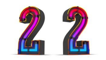 Black number with colorful neon light, 3d rendering png