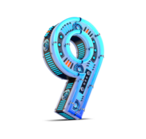 3D number with blue neon and neon light effect. png