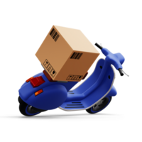 motocicleta com parcela caixa, Entrega correio serviço, 3d Renderização png