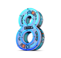 3D number with blue neon and neon light effect. png