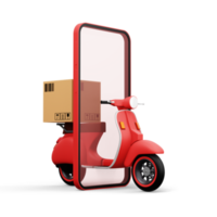 motocicleta com parcela caixa, Entrega correio serviço, conectados compras, 3d Renderização png