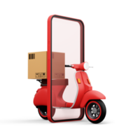 Motorcycle with parcel box, Delivery Courier service, online shopping, 3d rendering png