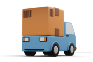 Delivery truck with parcel box, transport vehicle, 3d rendering png
