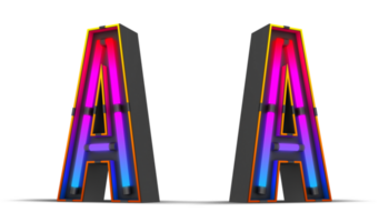 Black alphabet with colorful neon light. png