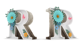 Wood alphabet with colorful flower decoration. png