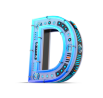 3D alphabet with blue neon and neon light effect. png