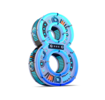 3D number with blue neon and neon light effect. png