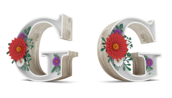 Wood alphabet with colorful flower decoration. png