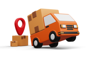 Delivery truck with parcel box, transport vehicle, 3d rendering png