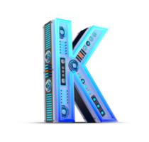 3D alphabet with blue neon and neon light effect. png