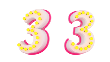 White 3d number with pink line and light bulb decoration png