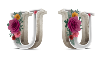 Wood alphabet with colorful flower decoration. png