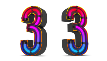 Black number with colorful neon light, 3d rendering png