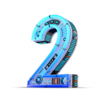 3D number with blue neon and neon light effect. png