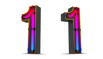 Black number with colorful neon light, 3d rendering png