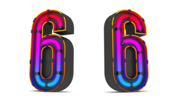 Black number with colorful neon light, 3d rendering png