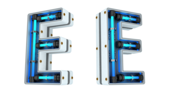 White alphabet with blue neon light 3d rendering png