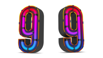 Black number with colorful neon light, 3d rendering png