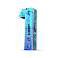 3D number with blue neon and neon light effect. png