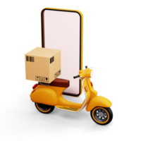 motocicleta com parcela caixa, Entrega correio serviço, conectados compras, 3d Renderização png