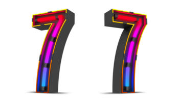 Black number with colorful neon light, 3d rendering png