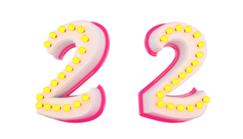 White 3d number with pink line and light bulb decoration png