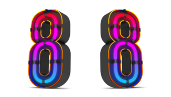 Black number with colorful neon light, 3d rendering png