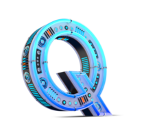 3D alphabet with blue neon and neon light effect. png