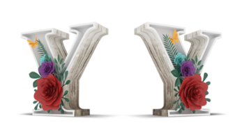 legna alfabeto con colorato fiore decorazione. png