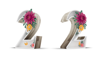 Wood number with colorful flower decoration. png