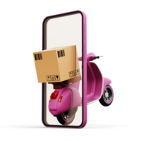 moto avec parcelle boîte, livraison courrier service, en ligne achats, 3d le rendu png