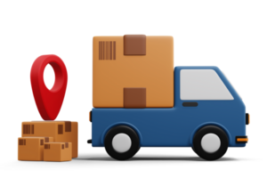 Lieferung LKW mit Paket Kasten, Transport Fahrzeug, 3d Rendern png