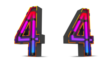 Black number with colorful neon light, 3d rendering png