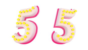 White 3d number with pink line and light bulb decoration png