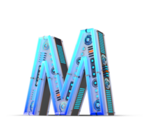 3D alphabet with blue neon and neon light effect. png