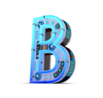 3D alphabet with blue neon and neon light effect. png