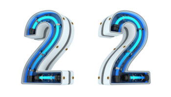 White number with blue neon light 3d rendering png