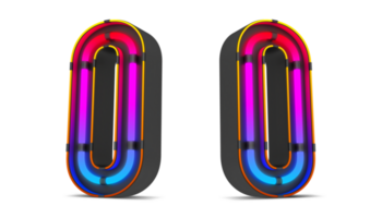 Black number with colorful neon light, 3d rendering png