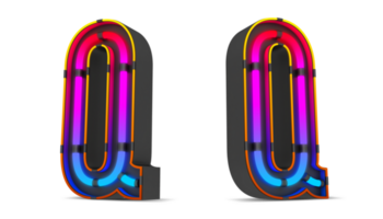 Black alphabet with colorful neon light. png