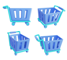 3d illustration icon of blue trolley shopping cart png