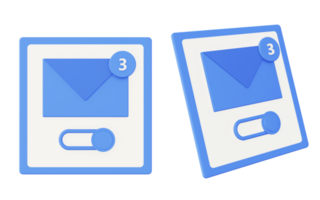 3d illustration icon of blue mail notification on png