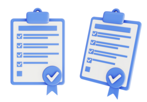 3d illustration ikon av blå kryssruta eller checklista styrelse png