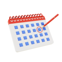 3d illustration icon of red blue calendar date with pen png