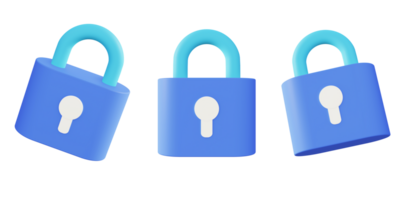 3d illustration icon of blue security padlock protection png