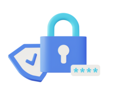 3d illustration icon of blue security protection padlock png