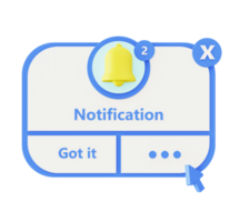 3d illustration icon of blue notification bell front png