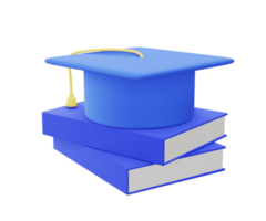 3d illustration icon of blue education college graduation hat with book png