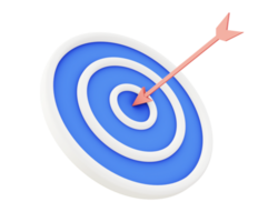 3d illustration icon of blue arrow hits target and goal png