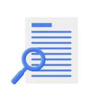 3d illustrazione icona di blu ricerca documento file con ingrandimento bicchiere png