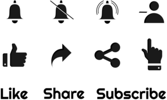 A set of social media icons such as like, share and notification bell png